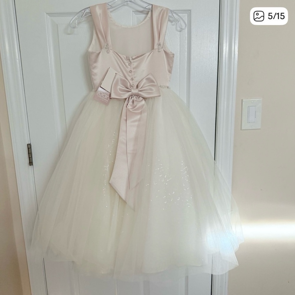 Stunning Joan Calabrese for Mon Cherri Flower Girl Dress in Ivory/Petal size 7 - Picture 7 of 15